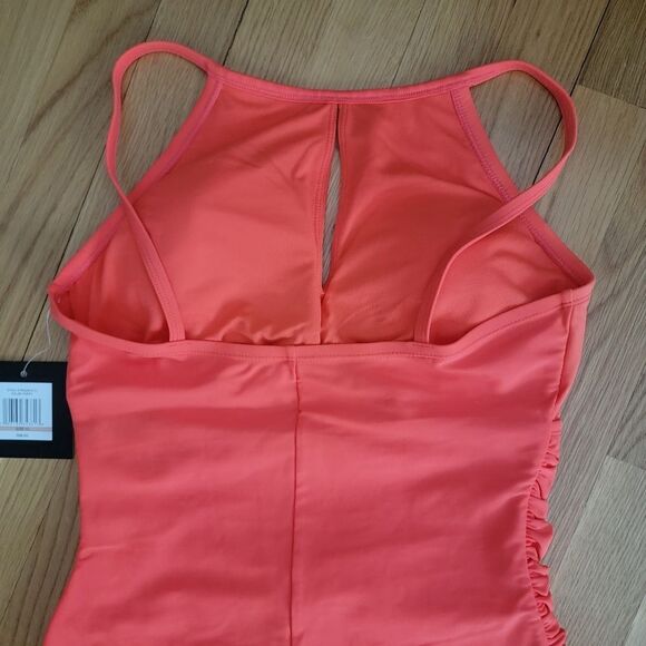 Ellen Tracy Women High Neck Over the Shoulder One Piece keyhole Swimsuit Sx 8 - Picture 6 of 13